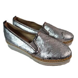 Moca Silver Sequin Slip On Shoes Womens 7.5 Platform Espadrille Loafers Metallic